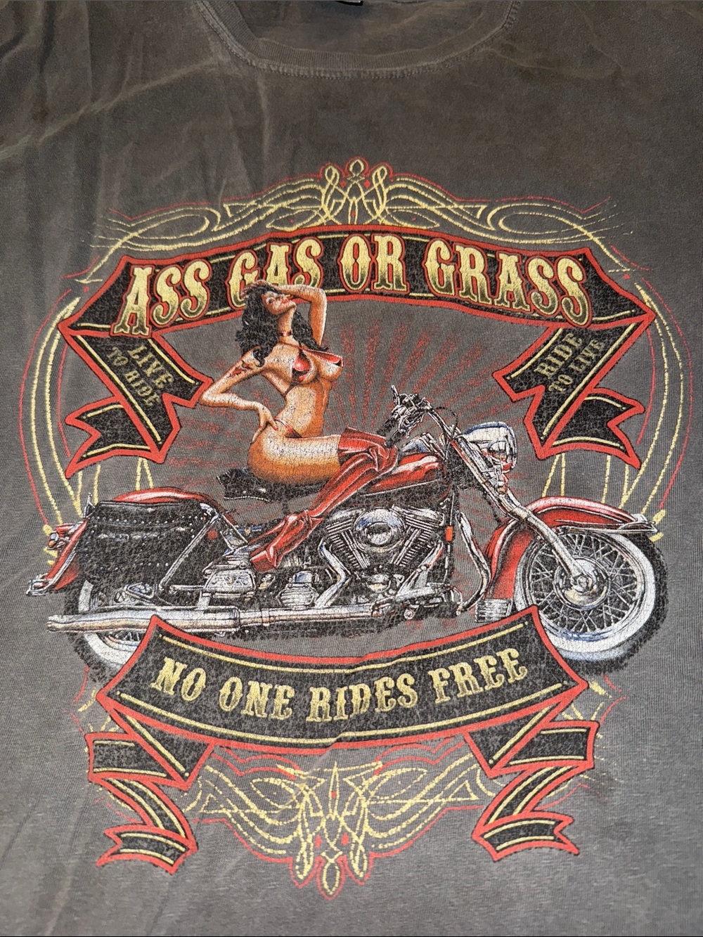 Graphic Motorcycle Tee - Brown Vintage Wash with Red Accent